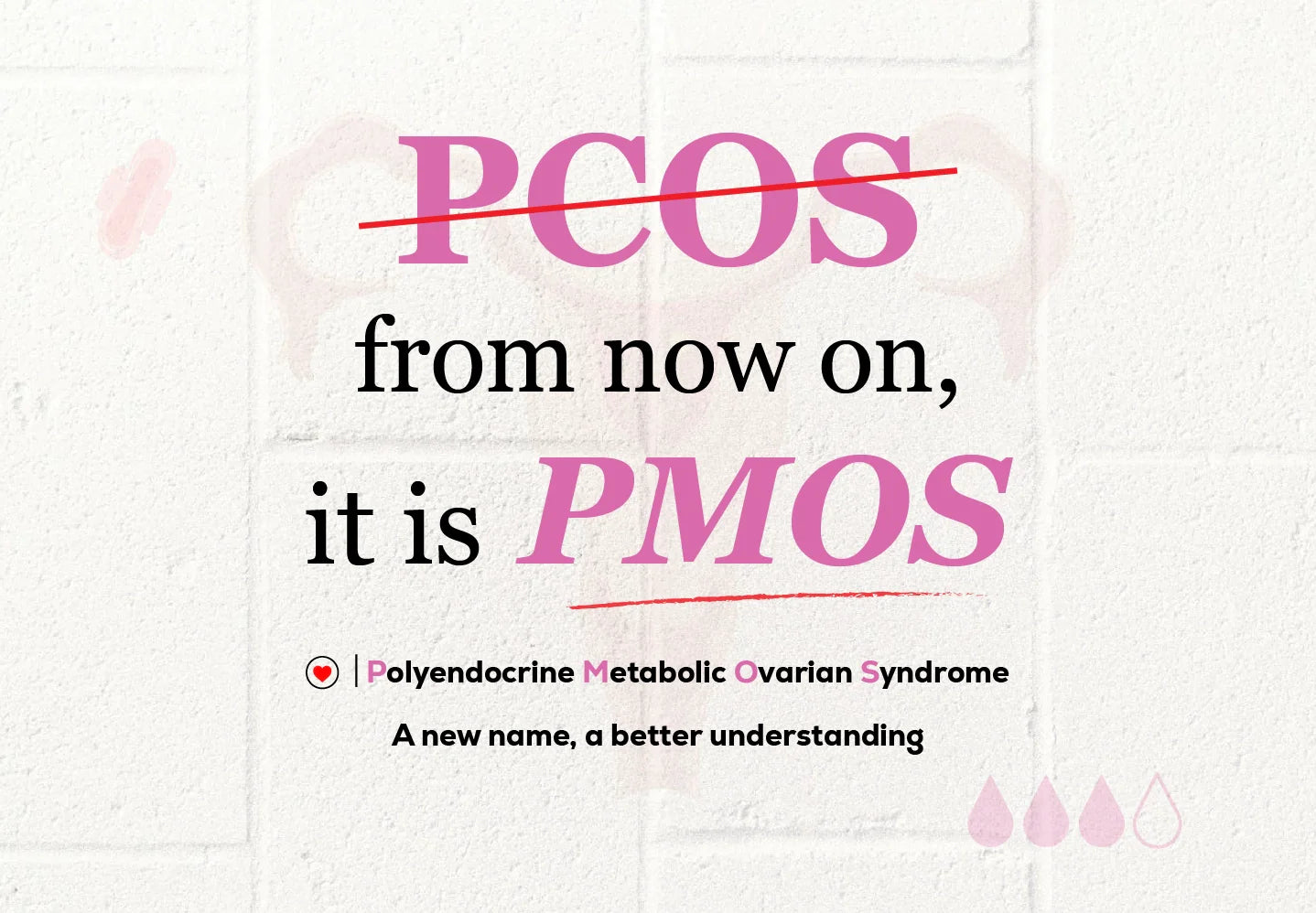 Visual showing the transition from the PCOS label to PMOS - Polyendocrine Metabolic Ovarian Syndrome - representing the 2026 medical name change
