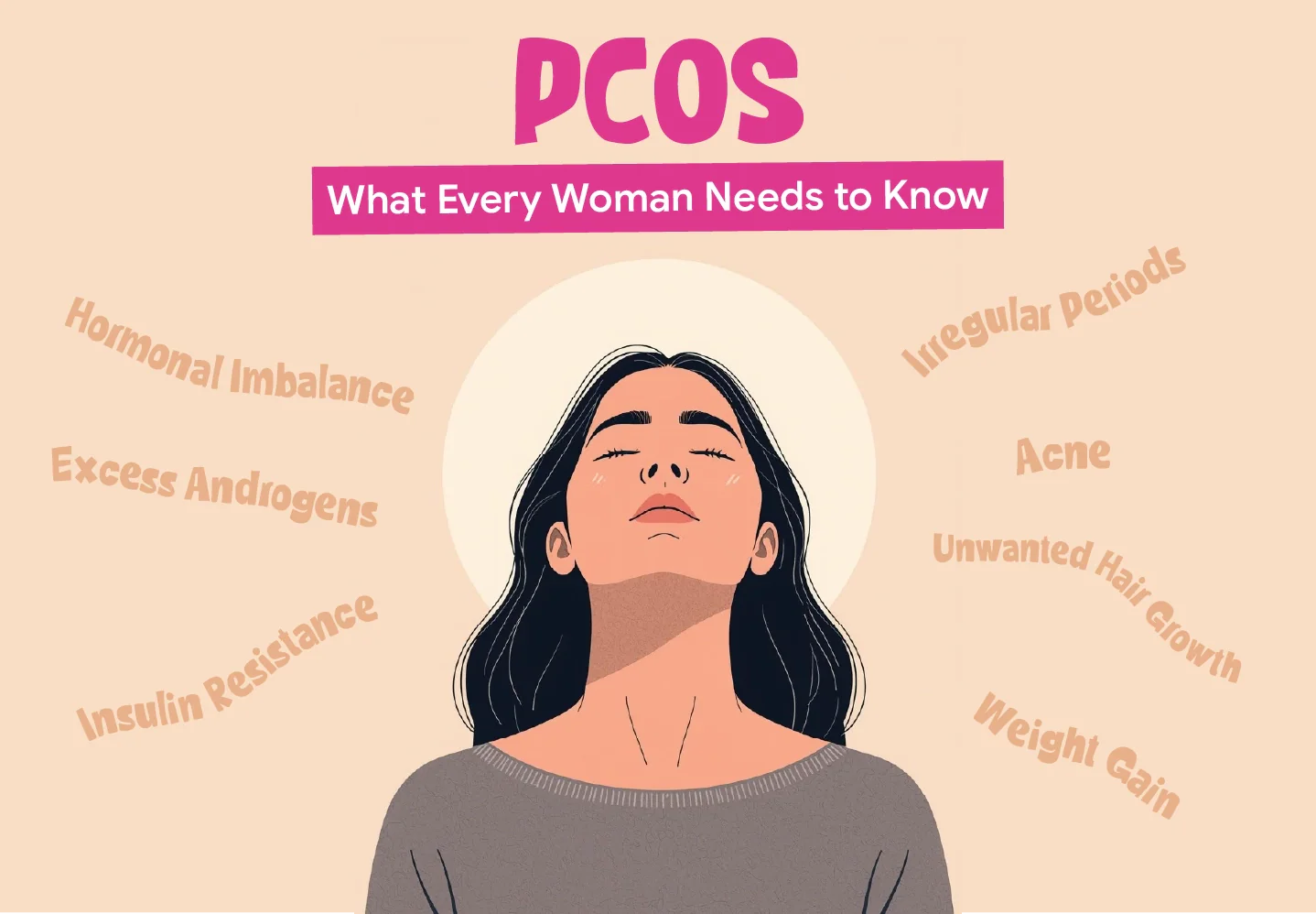 Woman holding her abdomen with PCOS symptoms including irregular periods and hormonal imbalance