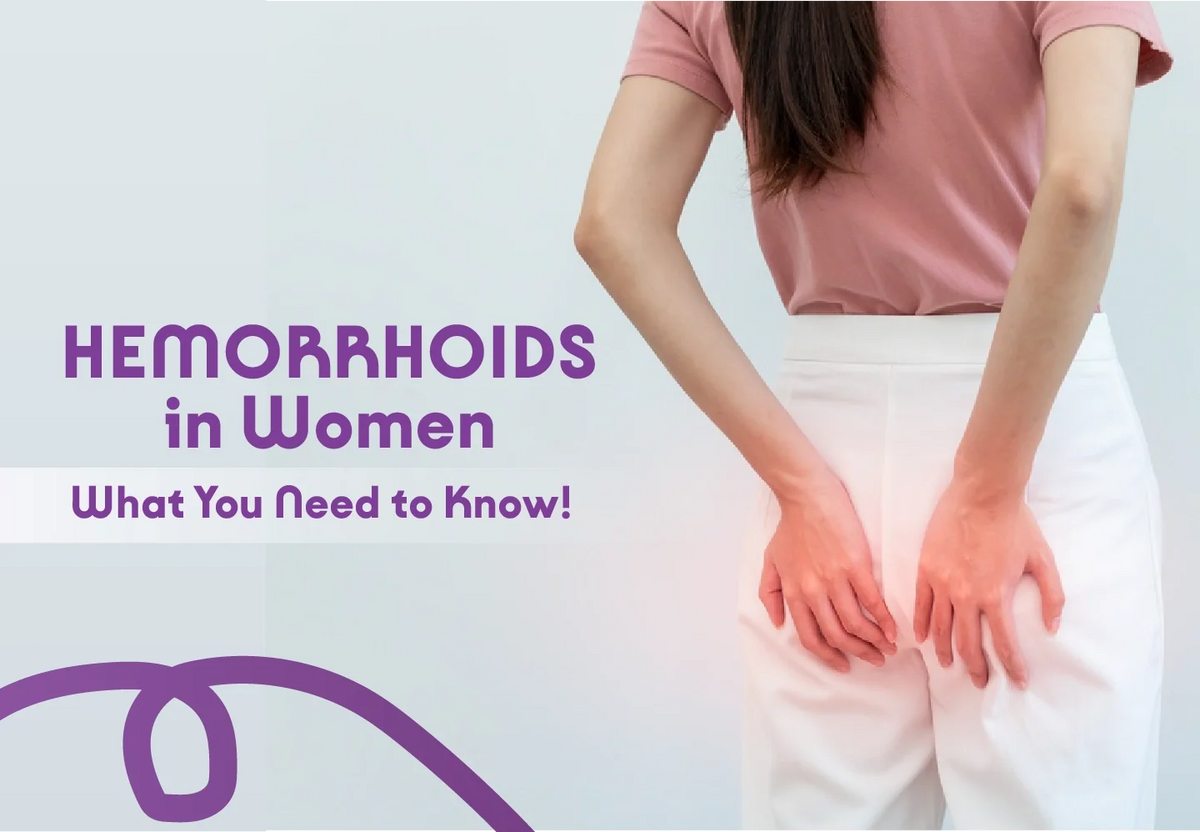 Woman holding her lower abdomen, illustrating discomfort from piles (hemorrhoids) in women