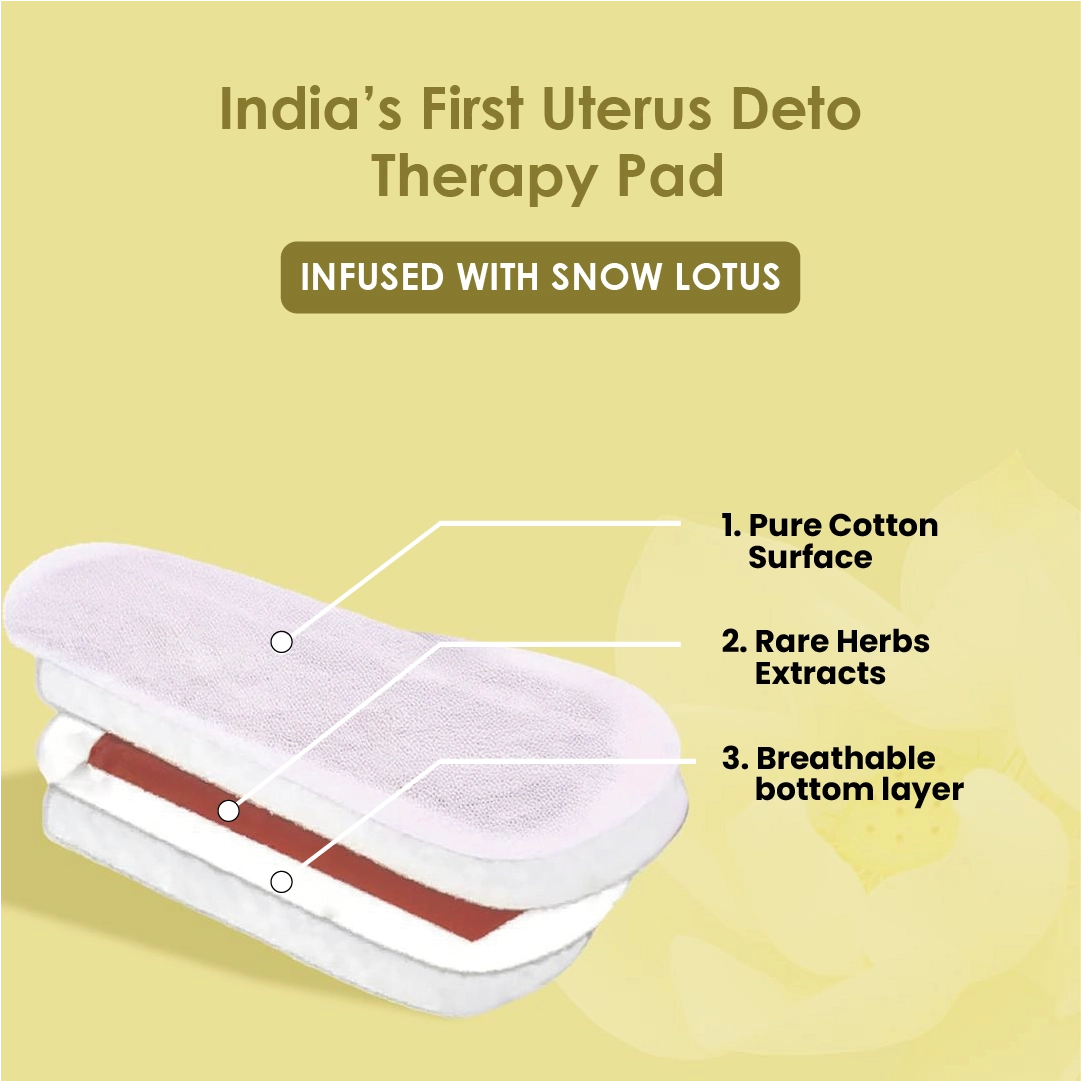 India's first uterus detox herbal therapy sanitary pad with ultra-thin drop-size design for natural period pain relief