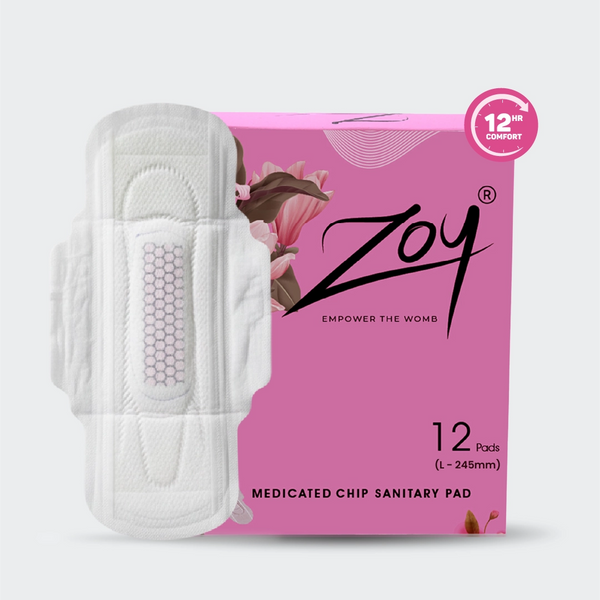 Zoy graphene anion medicated chip sanitary pad - light flow L 245mm, pack of 1 (12 pads) with 12-hour comfort