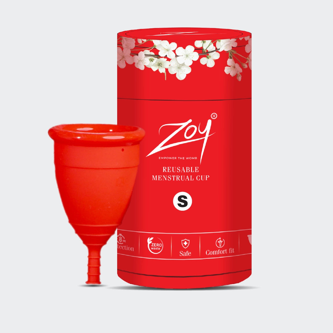 ZOY menstrual cup showing ml capacity markings - reusable period cup that holds more than a tampon or pad