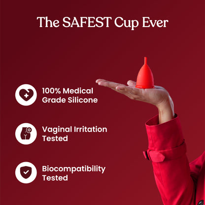 ZOY menstrual cup held in hand showing soft flexible silicone