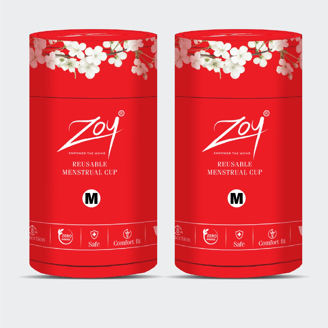 zoy menstrual cup medium size M pack of 2 with 2 cups reusable eco friendly leak proof period cup for heavy flow long lasting comfortable protection