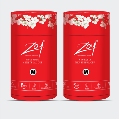 zoy menstrual cup medium size M pack of 2 with 2 cups reusable eco friendly leak proof period cup for heavy flow long lasting comfortable protection