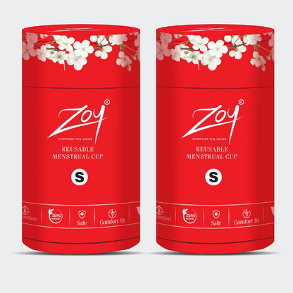 zoy menstrual cup small size S pack of 2 with 2 cups reusable eco friendly period cup for beginners comfortable leak proof long lasting protection