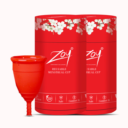 ZOY reusable menstrual cup in branded packaging with pouch