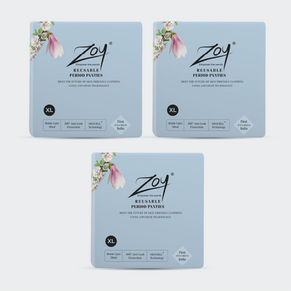 zoy reusable period panties XL size pack of 3 with 3 panties washable leak proof eco friendly plus size underwear for heavy flow long lasting comfort