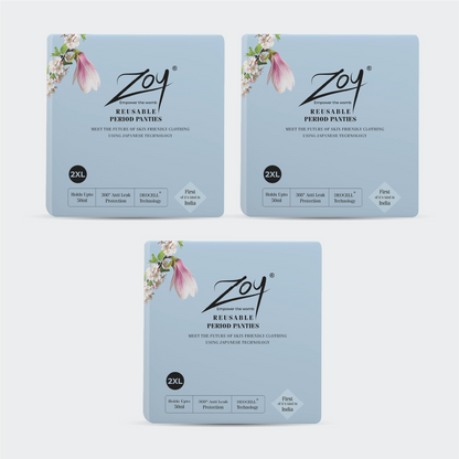 zoy reusable period panties XXL size pack of 3 with 3 panties washable leak proof eco friendly plus size underwear for heavy flow comfort and long term use